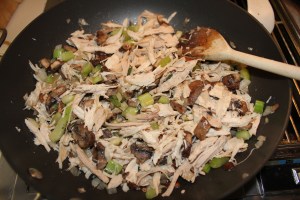 add turkey, mushrooms and sherry