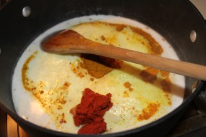 Add red curry paste, etc