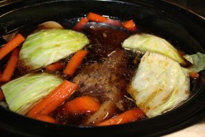 Add cabbage to corned beef