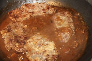 place cube steaks in gravy
