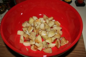 Remove skins and cut into bite-sized pieces