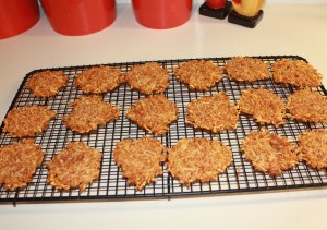 Cool parmesan crisps on baking rack
