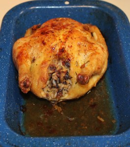 Cornish game hen stuffed with rice and chanterelles