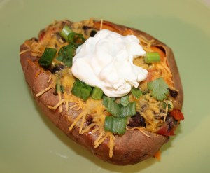 Garnish stuffed sweet potato