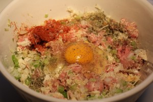 Turkey meatball ingredients in bowl