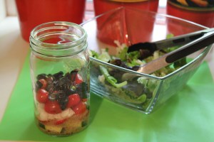 Assembling salad in a jar