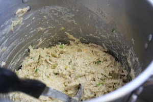 Mix chicken with cheese sauce