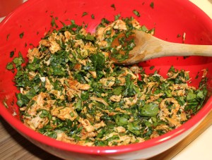 Mix chicken with spinach, etc.