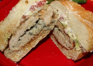 Bleu cheese oozing from turkey burger