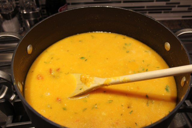 Add broth to butternut mixture