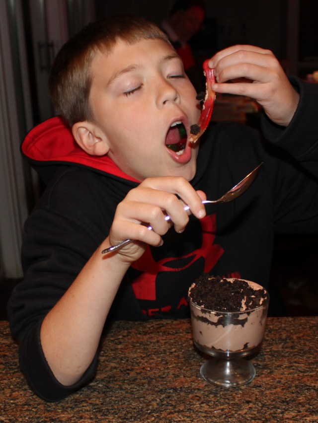 Gabe likes to eat the worms first