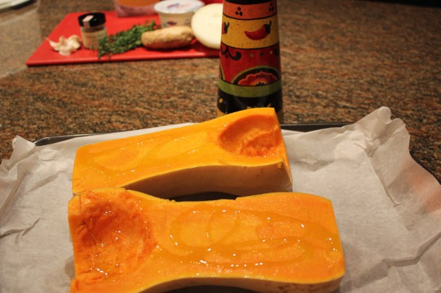 Prepare the butternut squash for roasting