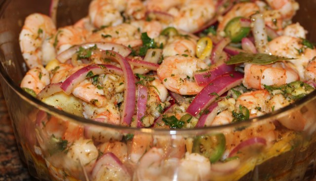 Kel's Spicy pickled shrimp, ready to serve!