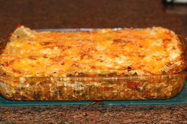 Kel's Buffalo chicken lasagna out of the oven