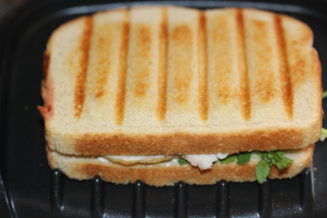 Kel's sandwich in the George Forman machine