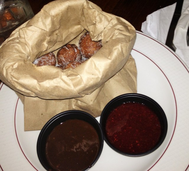 Relish's warm donut holes with sauces