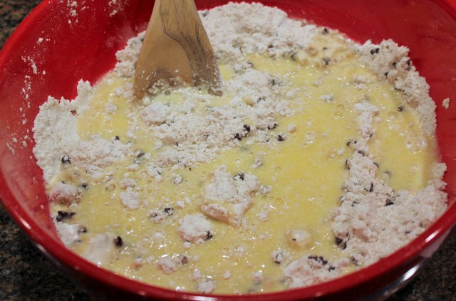 Add wet ingredients to dry ones