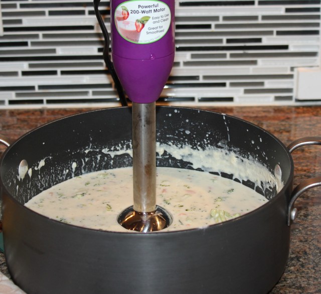 Blend soup with immersion blender