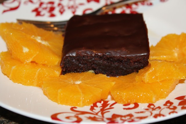 Brownie with adult macerated oranges