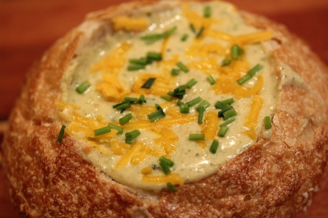 Kel's Cafe broccoli cheese soup with chives