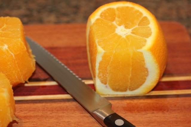 Remove the orange peel and pith