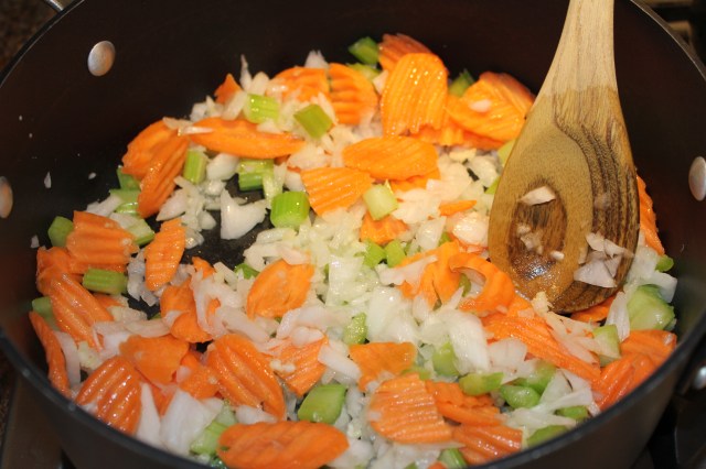 Saute the carrots, onions, celery, garlic