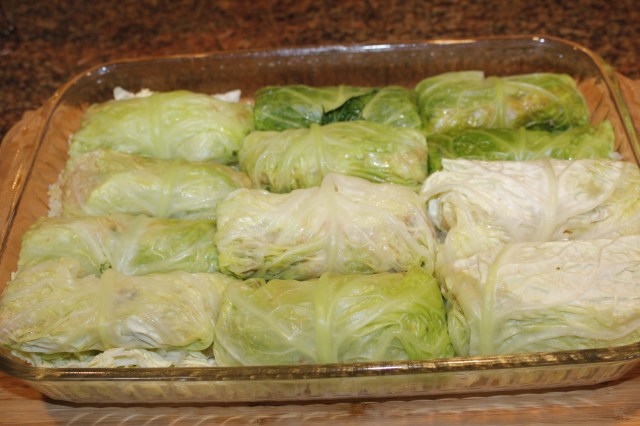 Place cabbage rolls in casserole dish