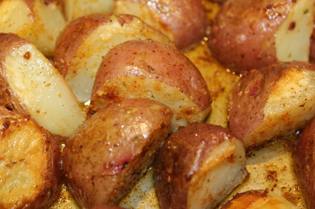 Potatoes ready to come out of the oven