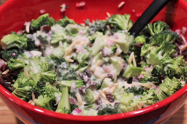Add dressing to broccoli salad