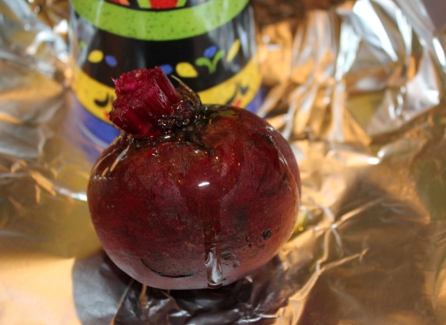 Drizzle beet with evoo