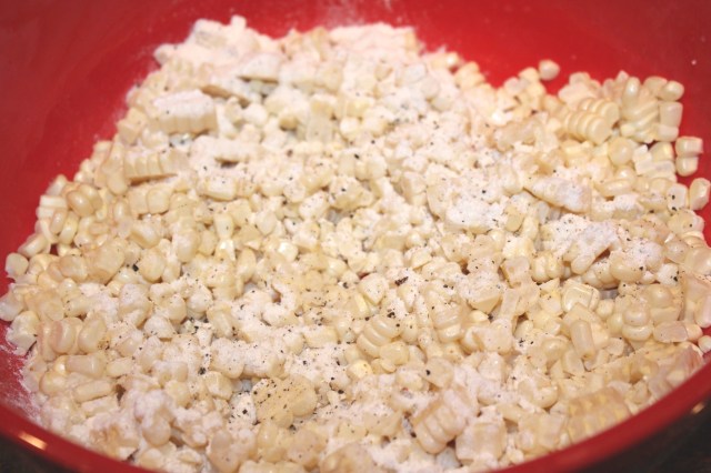 Sprinkle corn kernels with flour, sugar, etc.