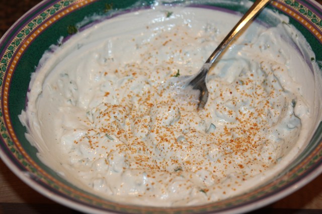 Blend bleu cheese ingredients well
