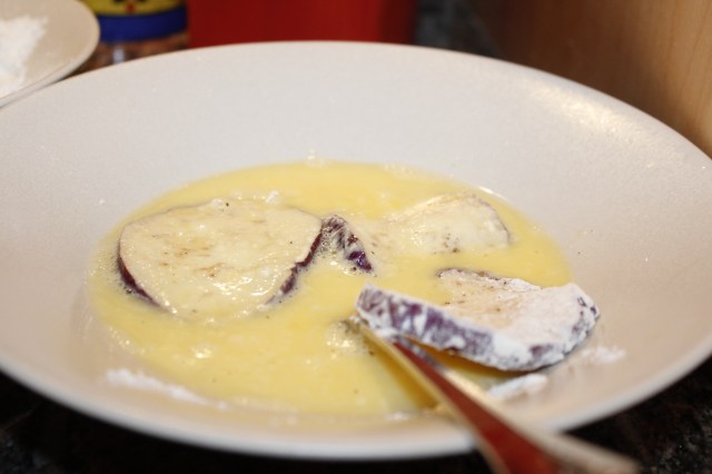 Coat eggplant with eggs