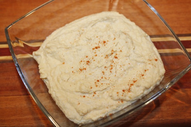 Kel's garlic hummus out of the food processor