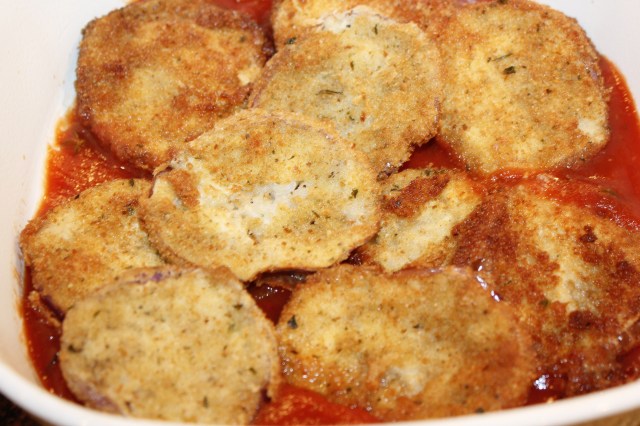 Layer eggplant on marinara sauce