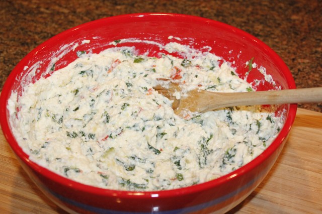 Mix sauteed veggies with cheese mixture