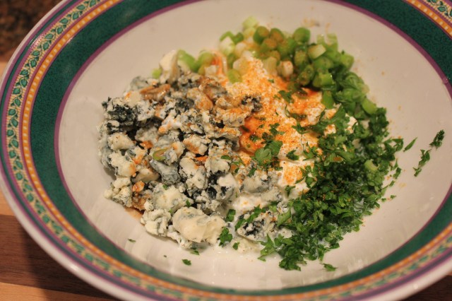 Place bleu cheese dressing ingredients in a bowl