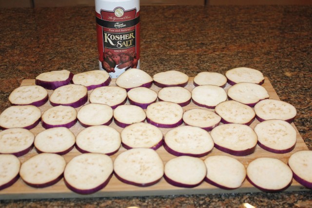 Sprinkle eggplant with salt