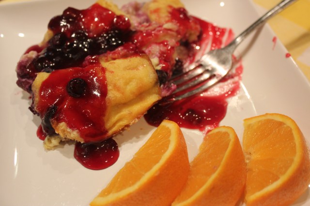 Blueberry french toast casserole with blueberry syrup