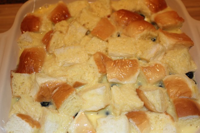 Pour egg mixture over bread