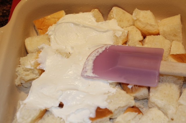 Spread cream cheese mixture over bread