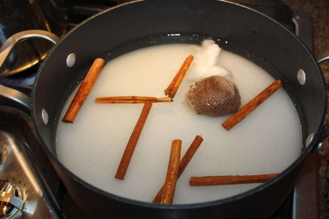 Heat sugar, vinegar, water, spices and cinnamon