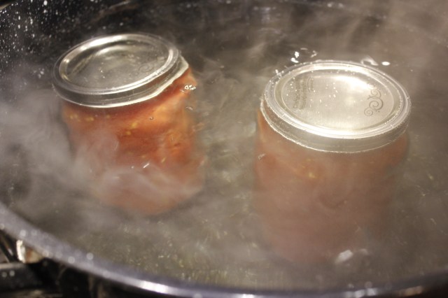Process canned romas in water bath