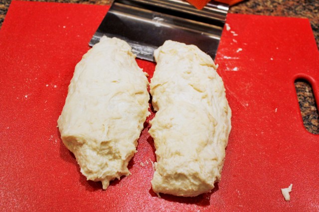 Cut dough in half