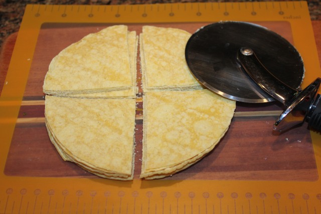 Cut tortillas with pizza cutter