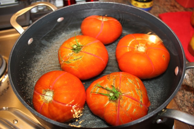 Parboil tomatoes
