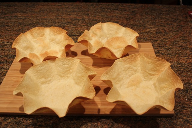 Tortilla bowls out of the oven