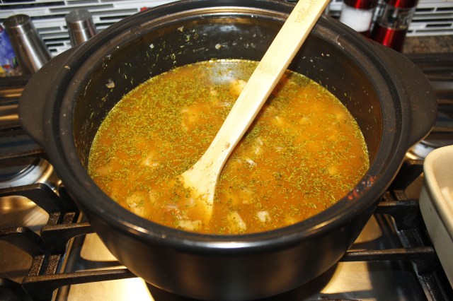 Add the broth and dill