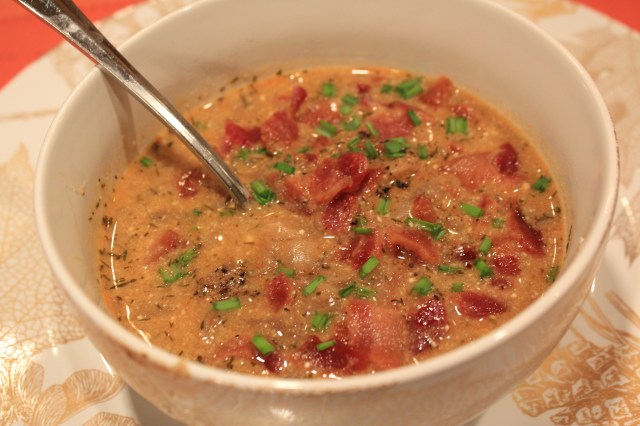 Kel's mushroom soup with bacon
