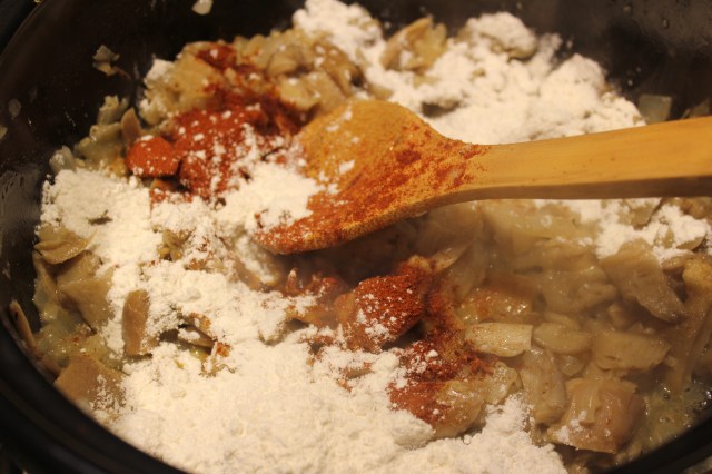 Stir in flour and paprika